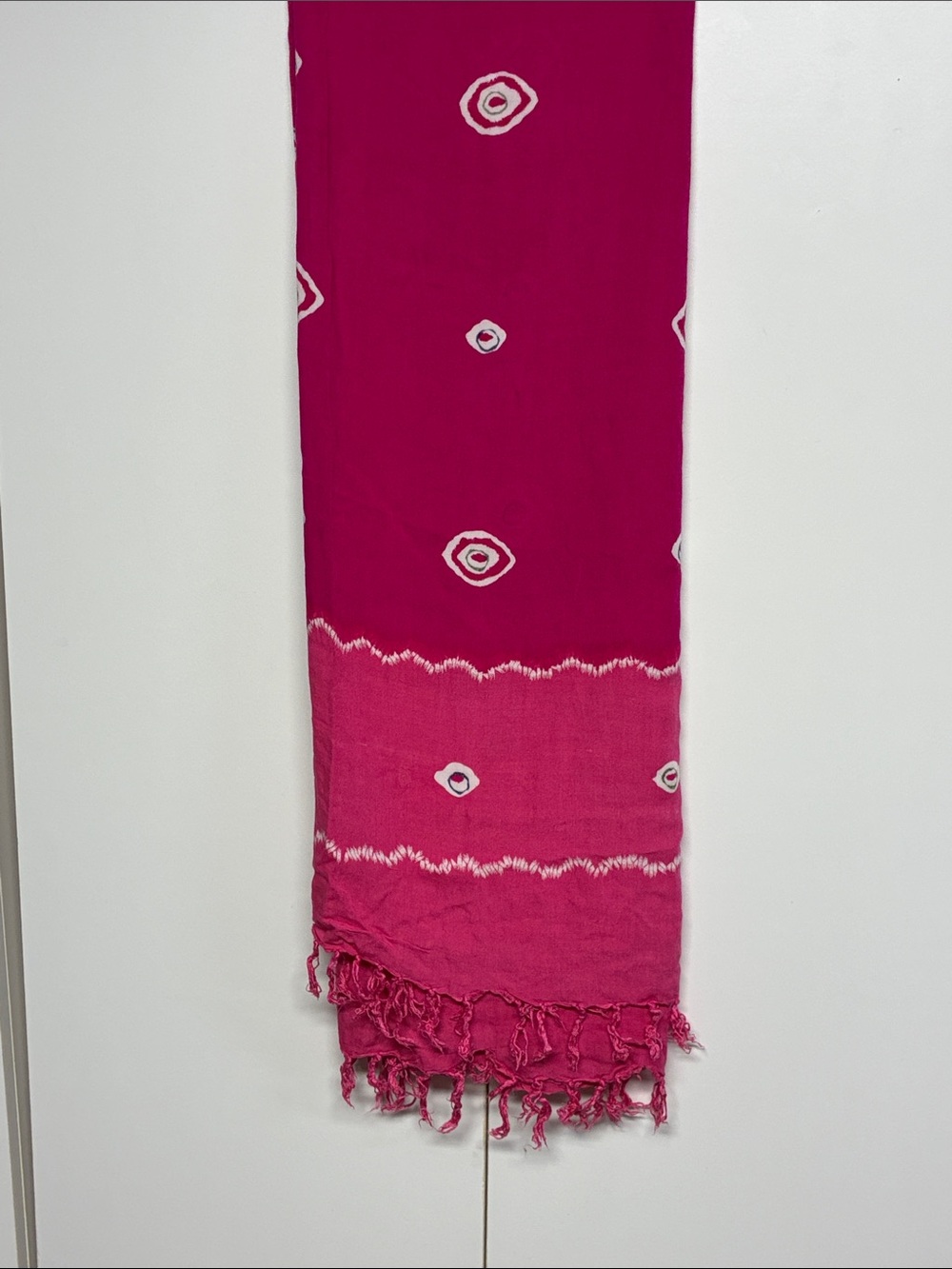 Fuchsia Pink Tie Dye Sarong Wrap Fringe Beach Cover Up